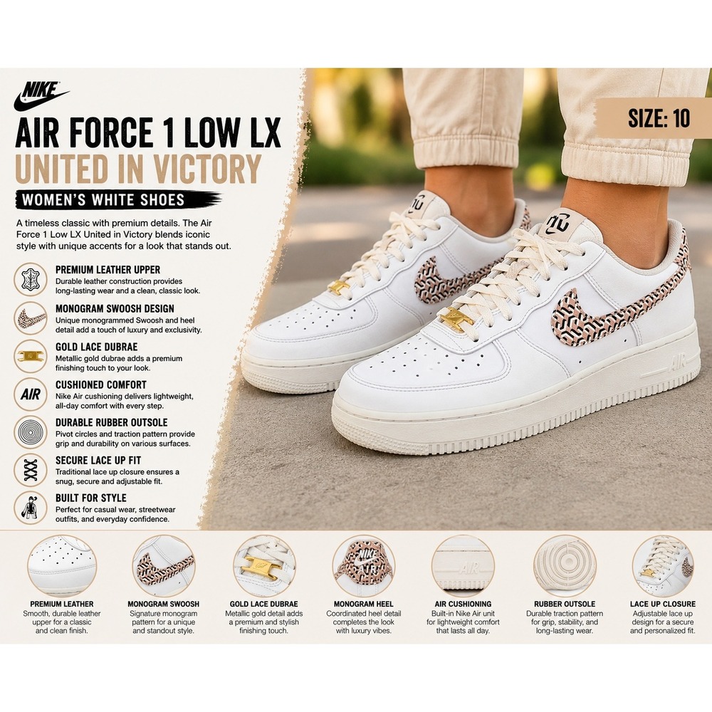 Nike Air Force 1 Low LX United in Victory Women's Size 10 White Shoes DZ2709-100 - Picture 10 of 10